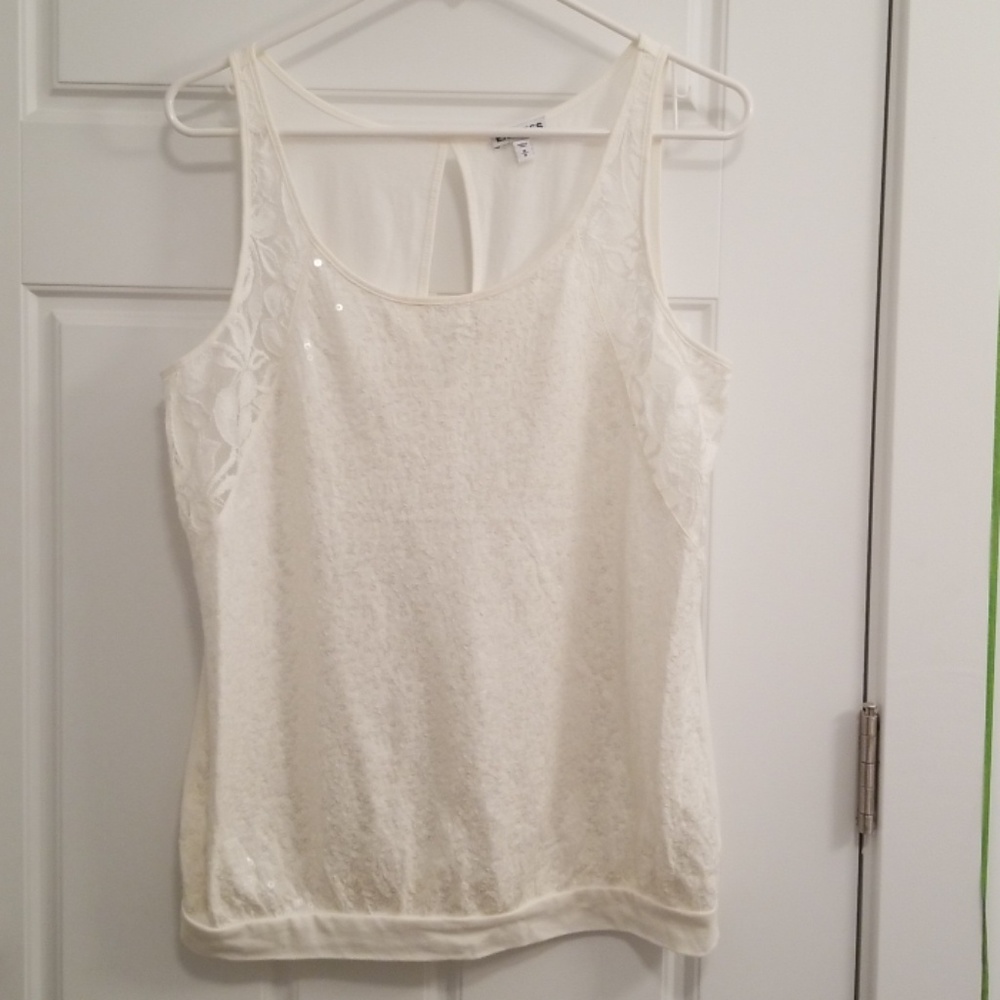 Express white sequin lace tank top M